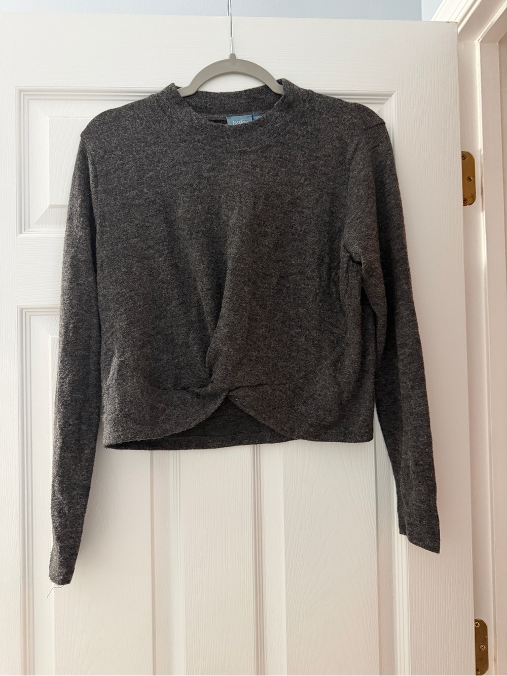 South Moon Under Charcoal Twist-Front Crop Sweater